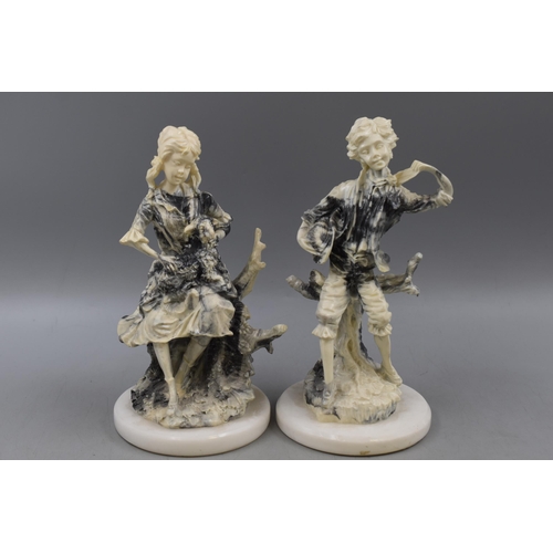 350 - A Pair of Resin Marble Effect Figures of Victorian Children, Approx 10