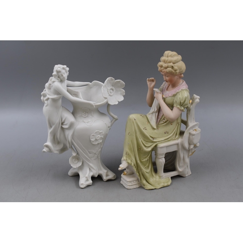 352 - Two Bisque Pottery Figures in Female Form (Tallest 8