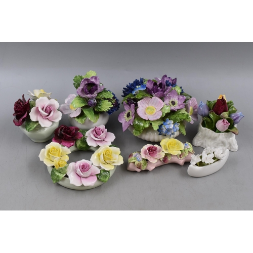 365 - Seven Bone China Floral Rose Bowls including Royal Adderley, Coalport, Radnor and More