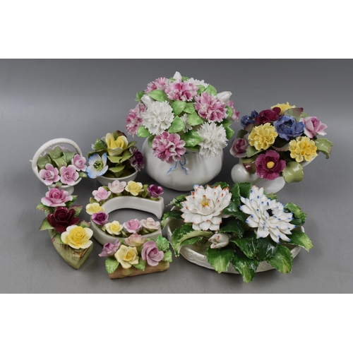 366 - Eight Fine Bone China Floral Rose Bowls including Royal Adderley, Coalport, Aynsley and More