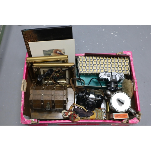 922 - Selection of Vintage items to include Silver Plated Trays, Wooden Boxes, Vintage Cameras, Rolls Razo... 