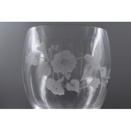 247 - Large Set of Decorative Frosted Glassware with Etched Bird Design. Includes Water Jug, Four Wine Gla... 