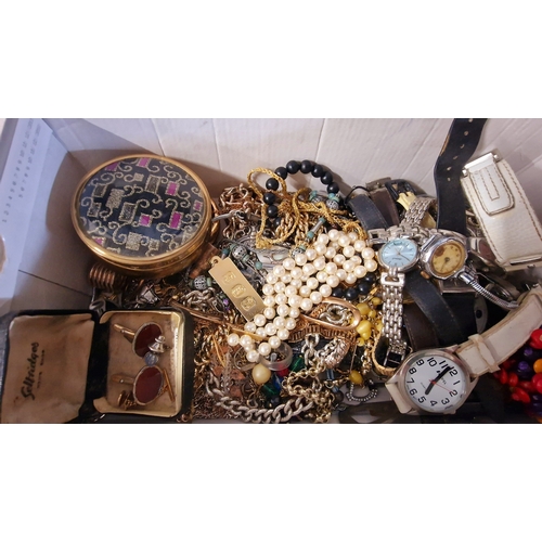 522 - Shoebox Full of Vintage Jewellery and Watches Cufflinks and more.