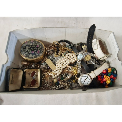 522 - Shoebox Full of Vintage Jewellery and Watches Cufflinks and more.