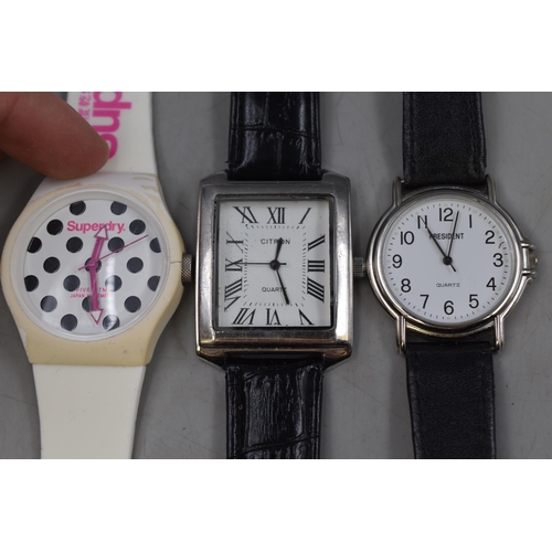 72 - Three Quartz Watches Including Superdry (All Working)