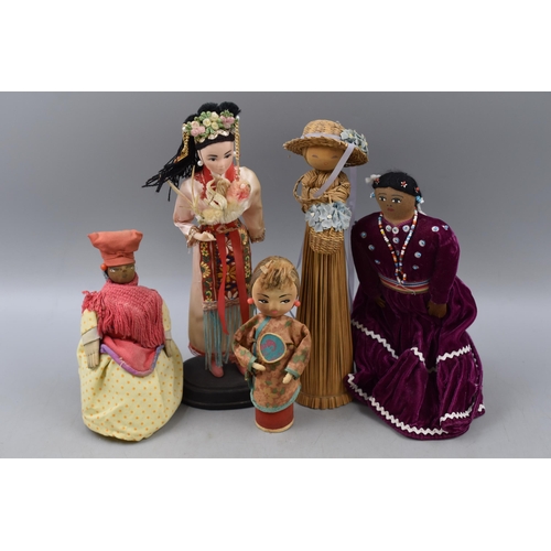 Five Handmade Dolls in Traditional Dress (Tallest 11")