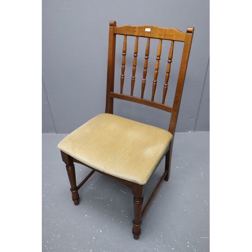 683 - Four Oak Spindle Backed Dinning Chairs with Velour Seating