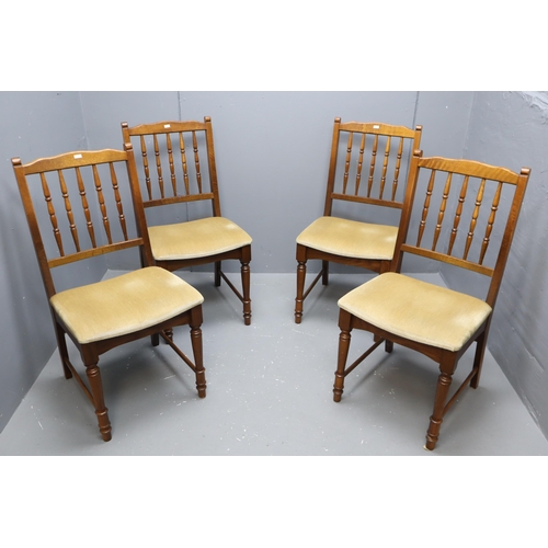 683 - Four Oak Spindle Backed Dinning Chairs with Velour Seating