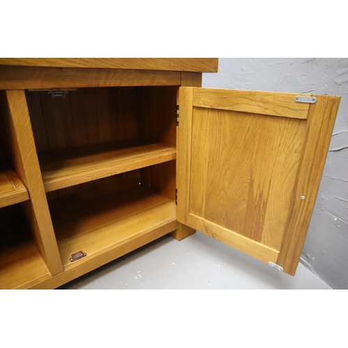 688 - Stunning Vietnamese Made Solid Oak Two Cupboard Slim Sideboard Unit with Under Shelf Display Storage... 