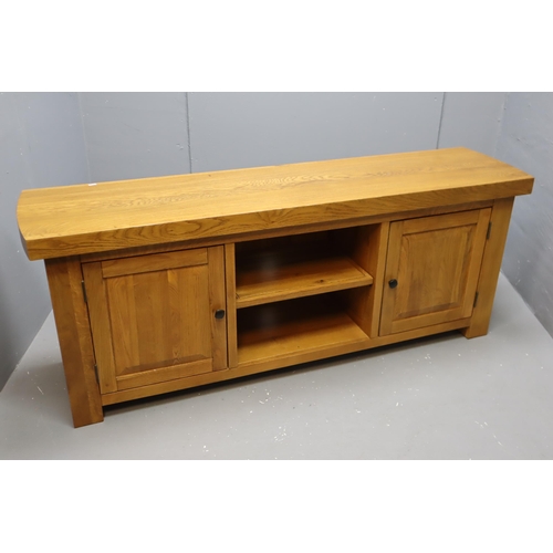 688 - Stunning Vietnamese Made Solid Oak Two Cupboard Slim Sideboard Unit with Under Shelf Display Storage... 