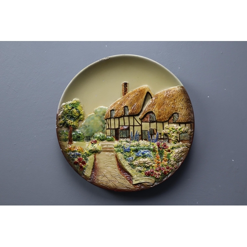 757 - Large Vintage Chalk ware Plaque displaying Anne Hathaway's Cottage (14