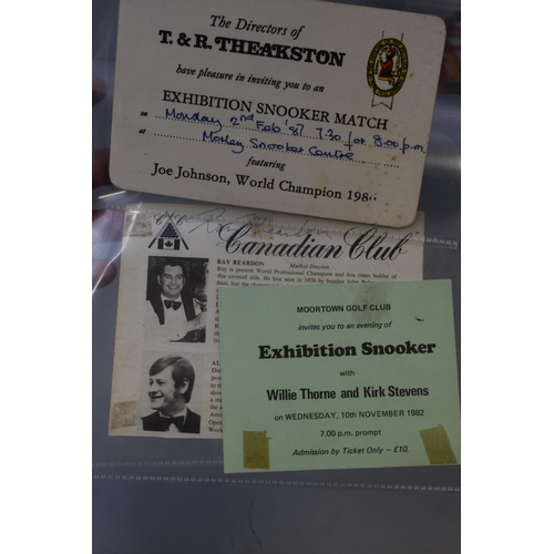 828 - Selection of Snooker Autographs including Alex Higgins, Ray Rearden, Willie Thorne, Joe Johnson, and... 