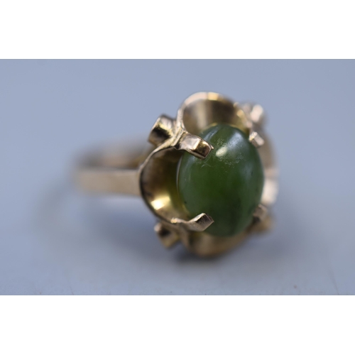 6 - Gold 14ct Green Stoned Ring (Size M) Complete with Prsentation Box