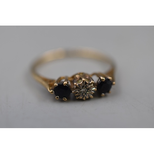 8 - Hallmarked 375 (9ct) Gold Diamond and Sapphire Stoned Ring (Size N) Complete with Presentation Box