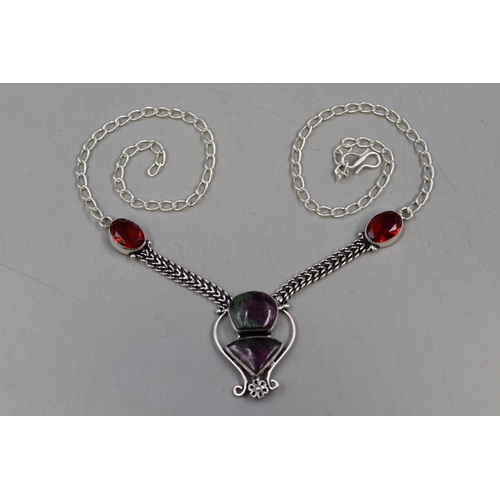 70 - New Handmade Silver 925 Ruby Zosite Gemstone Necklace. In Presentation Box