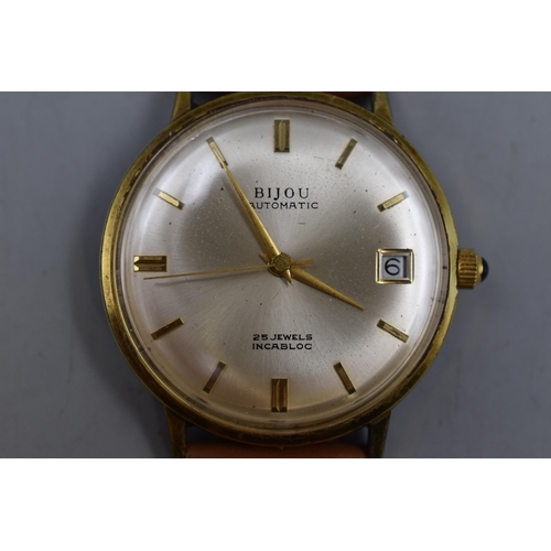 90 - A Bijou Automatic 25 Jewels Watch, With Leather Strap. Working