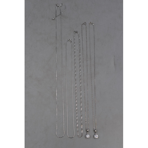 97 - Five Silver 925 Chains to include Two with Silver 925 Diamanté Pendants