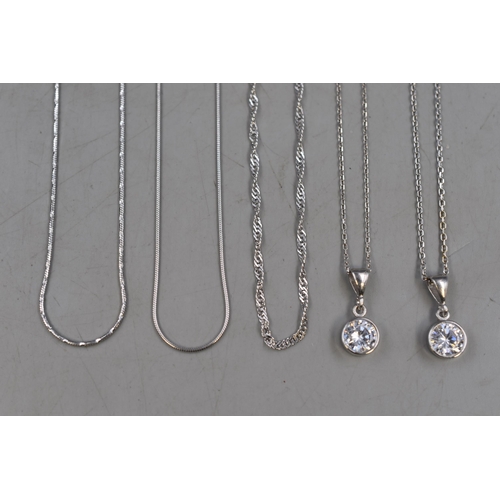 97 - Five Silver 925 Chains to include Two with Silver 925 Diamanté Pendants