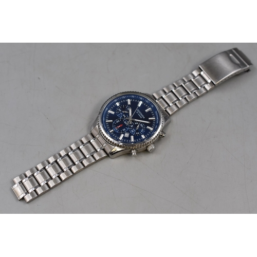 101 - Sekonda 50M Tachymeter Men's Silver Stainless Steel Bracelet Watch with blue face, spring bar pin mi... 