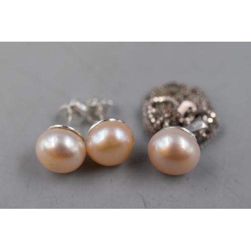 104 - Sterling Pearl Style Pendant and Earrings Set