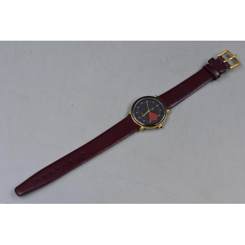 112 - A Johnnie Walker Quartz Watch, With Red Leather Strap. Working