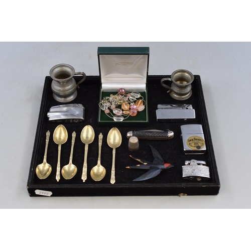 114 - Mixed Selection including Pewter Tankards, Lighters, Pocket Knife, Necklace and More