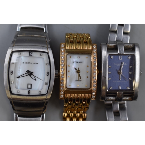 116 - Three Ladies Quartz Watches. Includes Christian Lars, Etermity and Kenneth Cole. Working