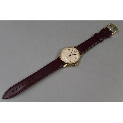 123 - A Saxon Antimagnetic Mechanical Watch, With Leather Strap. Working