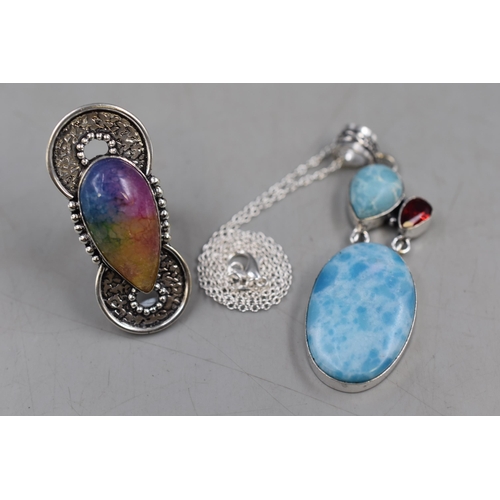 126 - Two New Handmade Silver 925 Jewellery items to include Larimar and Garnet Stoned Necklace and a Rain... 