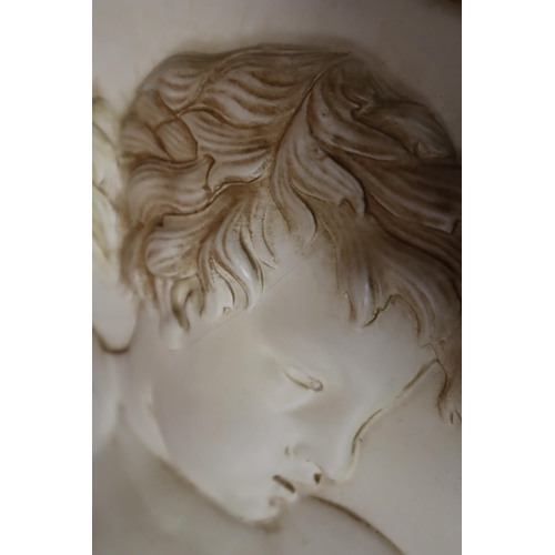 394 - Vintage Hand Painted Chalkware Cherub Relief Wall Plaque (27