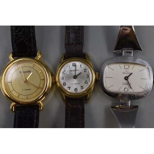 141 - Three Ladies Mechanical Watches. Includes Velona, Regency, And Cressida. Working