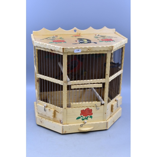 155 - A Handpainted Victorian Style Birdcage, With Goldfinch, Red Siskin And Rose Decoration. Approx 15