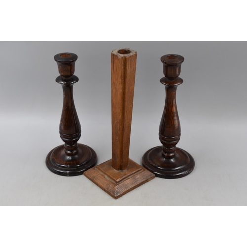 426 - Three Wooden Candle Holders to include Art Deco Style (Tallest 10.5”)