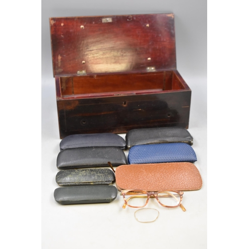 430 - Vintage Wooden Box with a Selection of Vintage Glasses and Cases (Box Size 12” x 5.5” x ... 