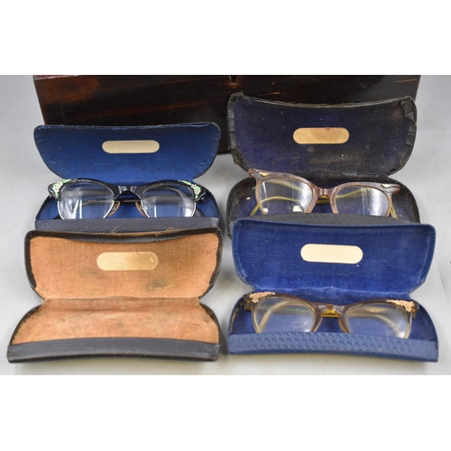 Vintage Wooden Box with a Selection of Vintage Glasses and Cases (Box ...