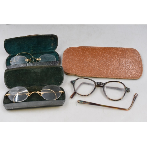 430 - Vintage Wooden Box with a Selection of Vintage Glasses and Cases (Box Size 12” x 5.5” x ... 