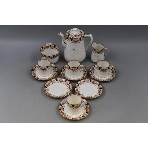 438 - 13 Pieces of Antique Delphine Ware, includes Tea Pot, 6 Saucers, 5 Cups, Creamer and Sugar Bowl