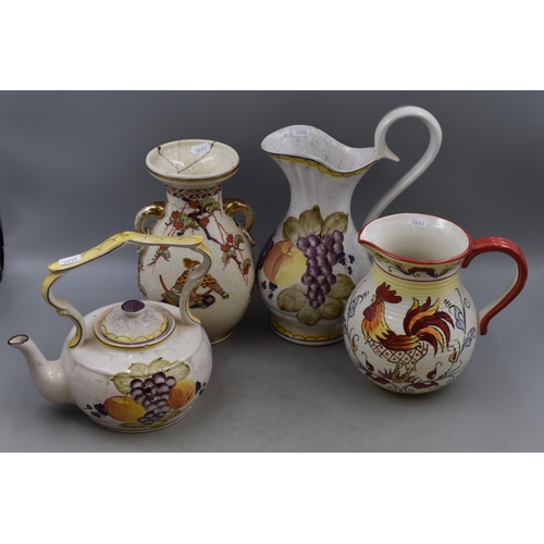 444 - Four items to include Rooster Jug, Japanese Vase (a/f) and Two Portuguese items, a Tea Pot (a/f) and... 