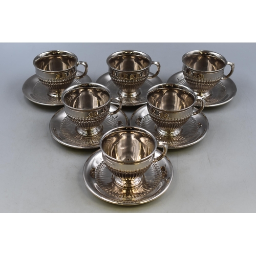 450 - Set of 6 Vintage Royal Winton Grimwades Silvered Cups and Saucers