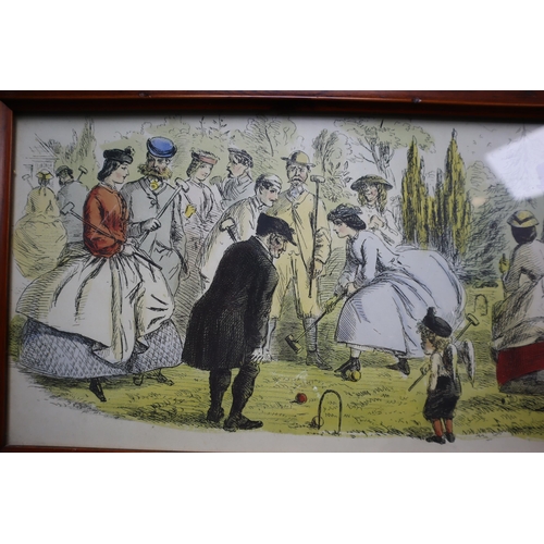 453 - Framed and Glazed John Leech Punch's pocket Book print Entitled A Croquet Match 24