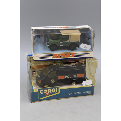 193 - Two Die-Cast Boxed Models, Corgi Police Ford Transit ( Model 91640 ) and Dinky 1949 Land Rover (DY-9... 