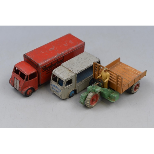 200 - Three Vintage Dinky Playworn Vehicles To Include, N.C.B Express Dairy Electric Truck, Guy ' Slumberl... 