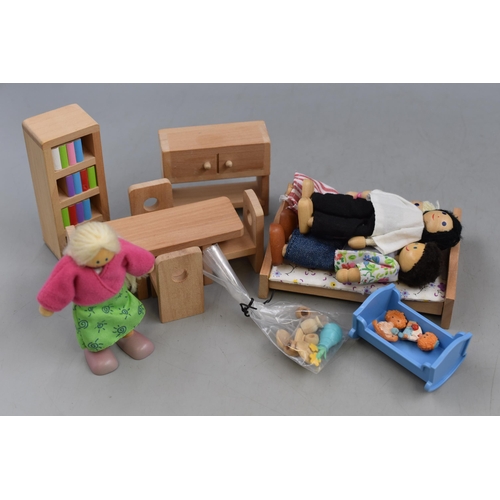 202 - Selection of Wooden Dolls House Furniture with Four Figures