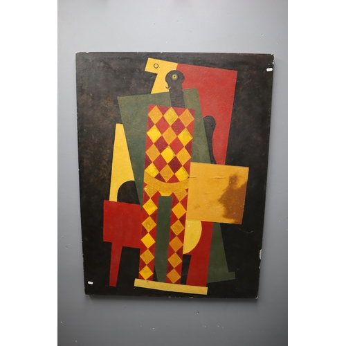 459 - A Large Vintage Picasso 'Harlequin' Reproduction Oil on Board, Approx 48