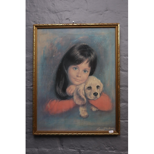 465 - Mid Century Louis Shabner Print entitled Puppy Love, in Wooden Frame (24