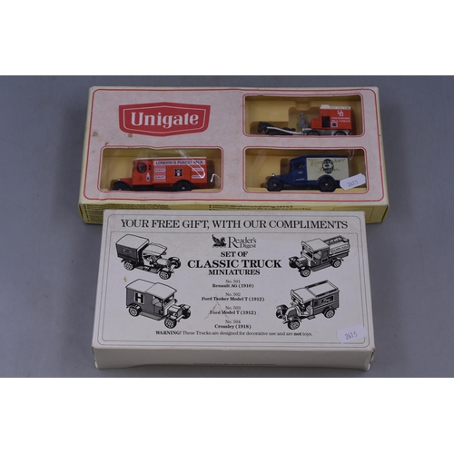 216 - Two Model Vehicle Die-Cast Box Sets By Lledo ( Unigate ) and Readers Digest Collection