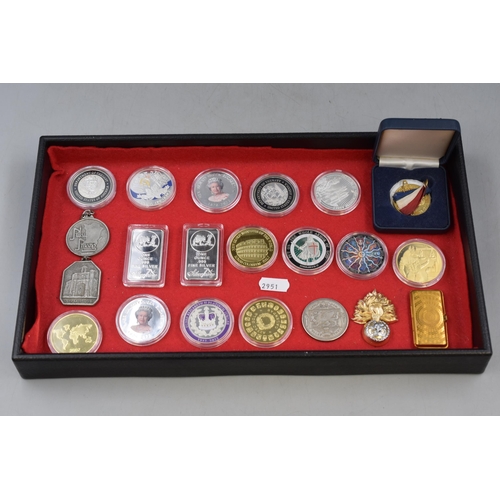 219 - A Selection of Collectables To Include Commemorative Coins, Ingots, Badges and More