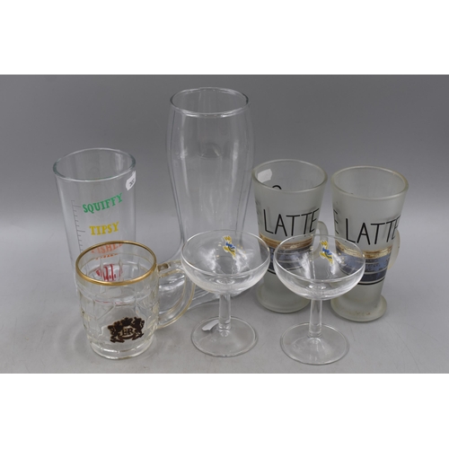 477 - Selection of Babycham Glasses, Latte Glasses, Measuring Jug and More