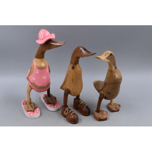 478 - Three Wooden Duck Figures, Tallest Approx 11.5