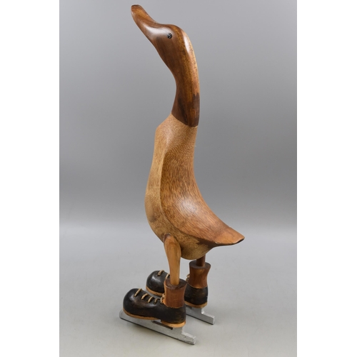 479 - A Large Wooden Duck With Ice Skates Figure, Approx 20.5